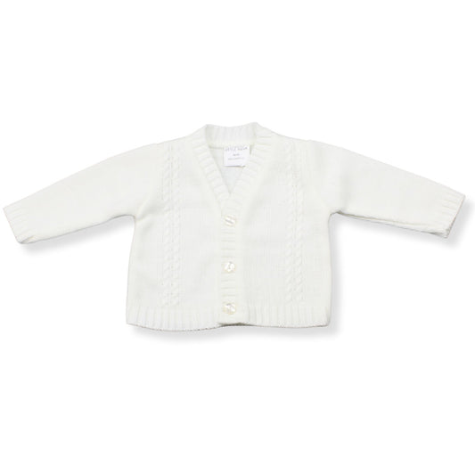 Baby Boys Traditional Cardigan Cable Knit - White