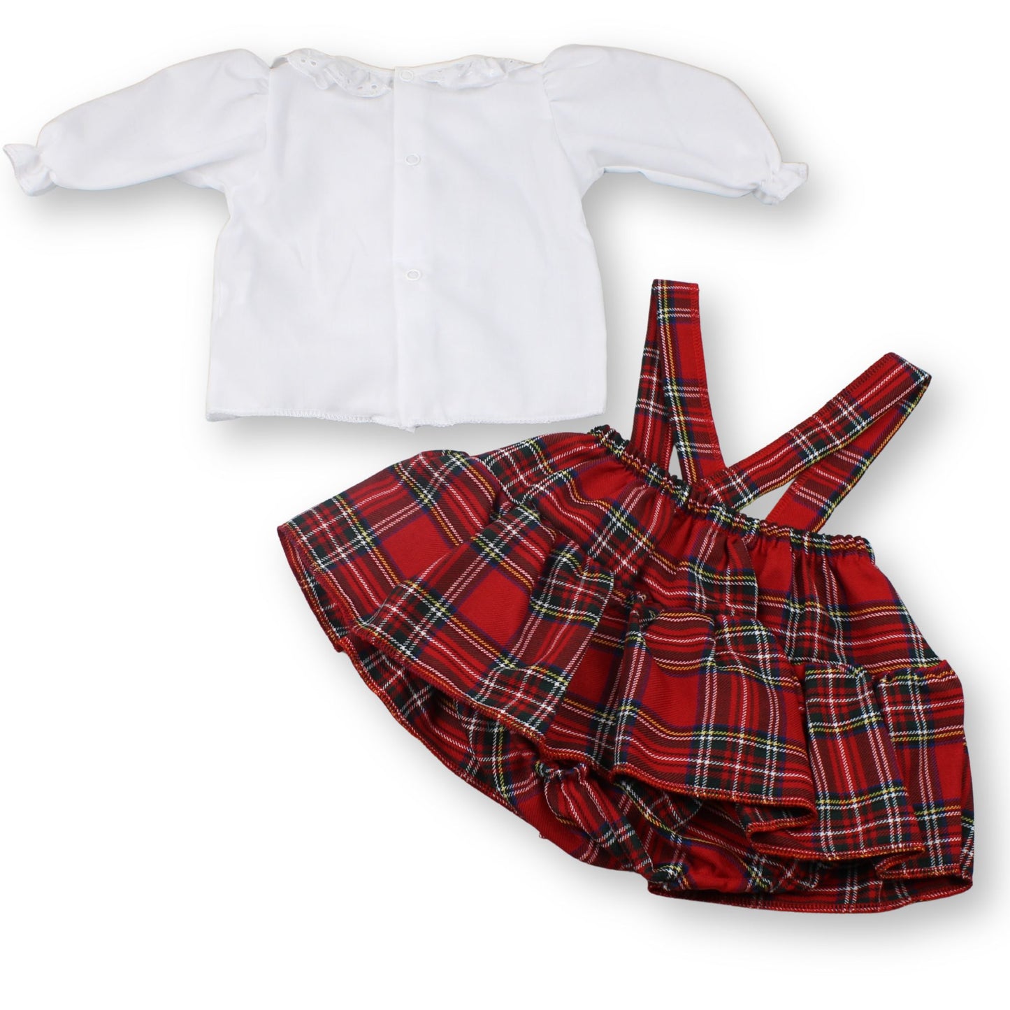Baby Girl Red Tartan Outfit - Blouse and Jam Pants Dress -Ruff Collar