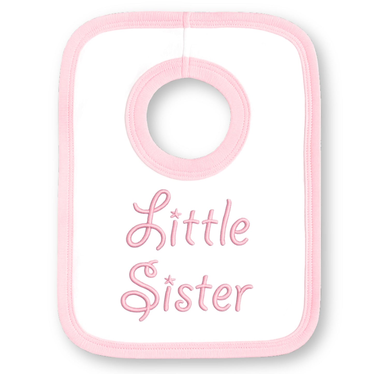 Embroidered "Little Sister" Baby Bib – 2 Colour Options