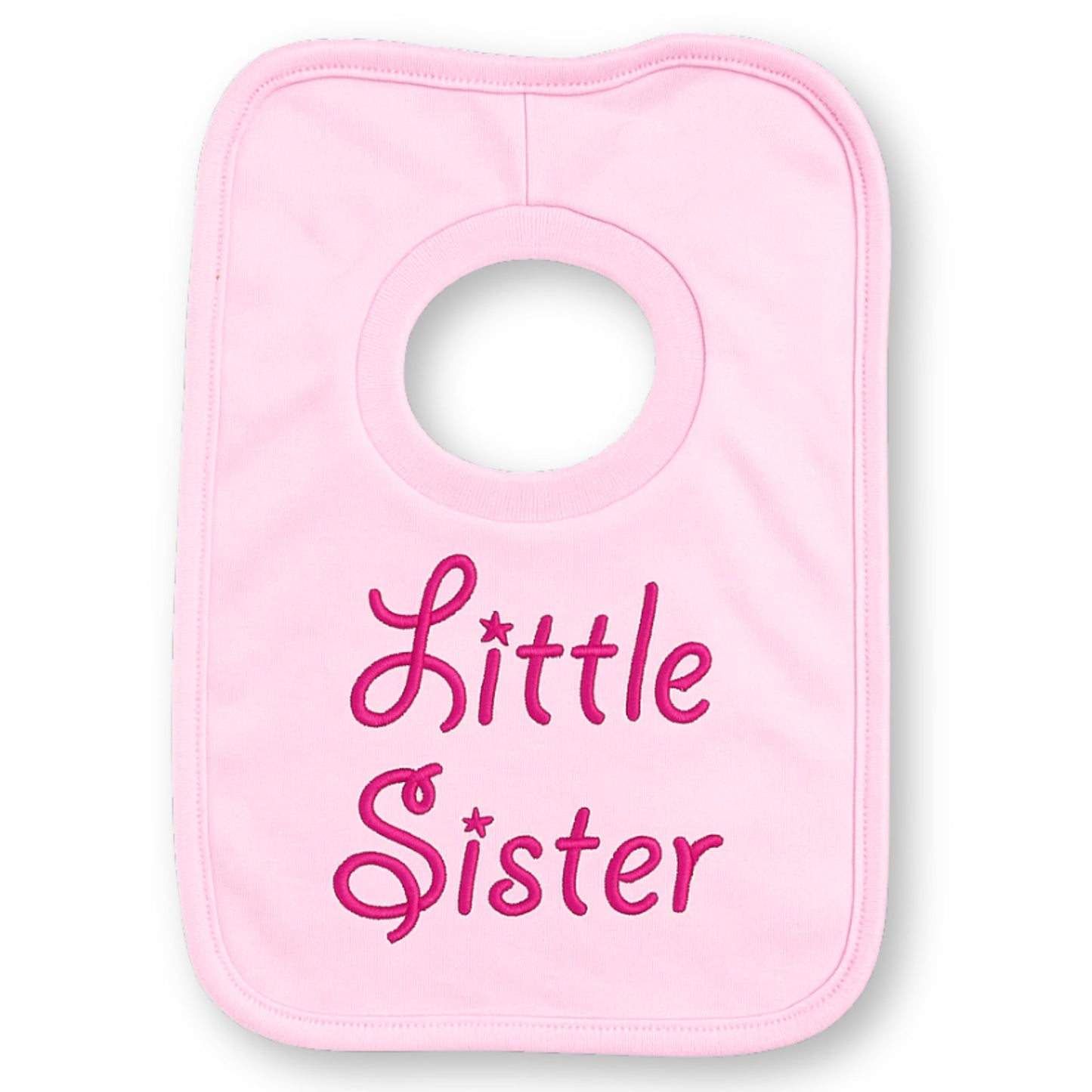 Embroidered "Little Sister" Baby Bib – 2 Colour Options