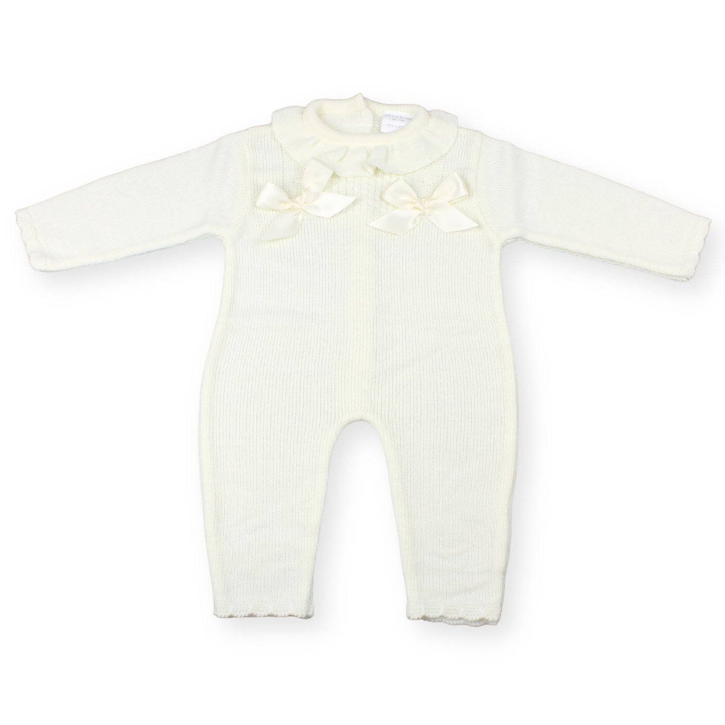 Little Nosh Cream Knitted Baby Romper with Bows – Made in Portugal