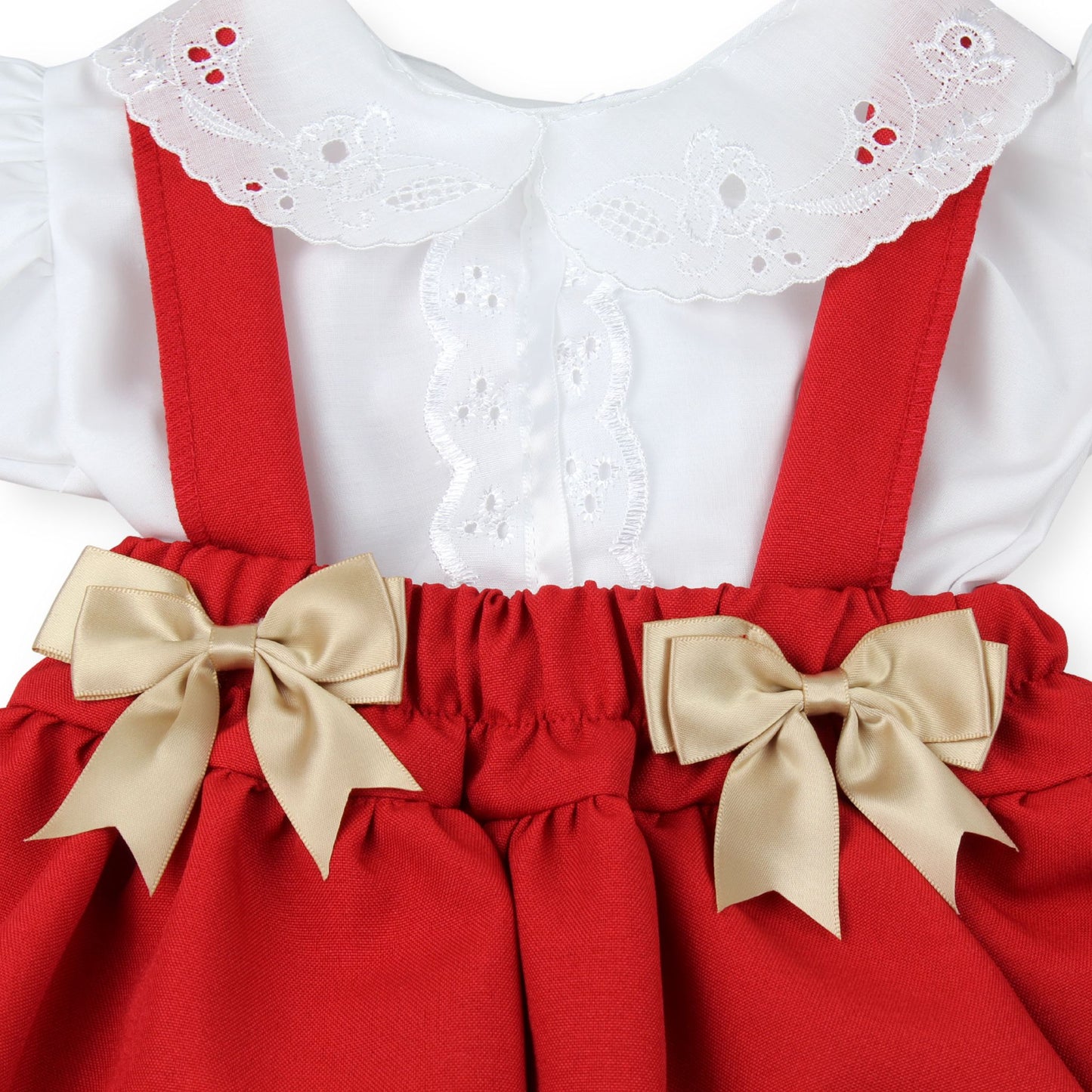 Baby Girls Red Braces Skirt Set with Jam Pants – Made in the UK