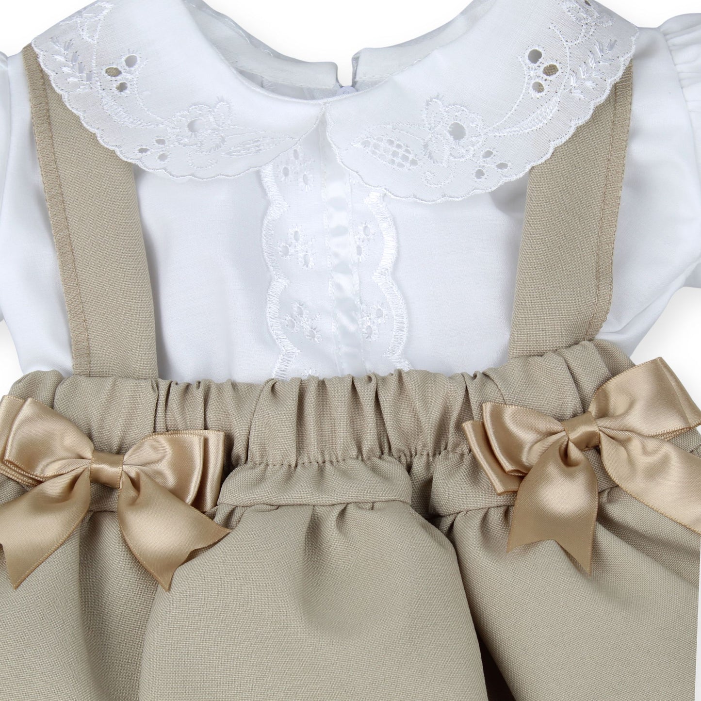 Baby Girls Beige Braces Skirt Set with Jam Pants – Made in the UK