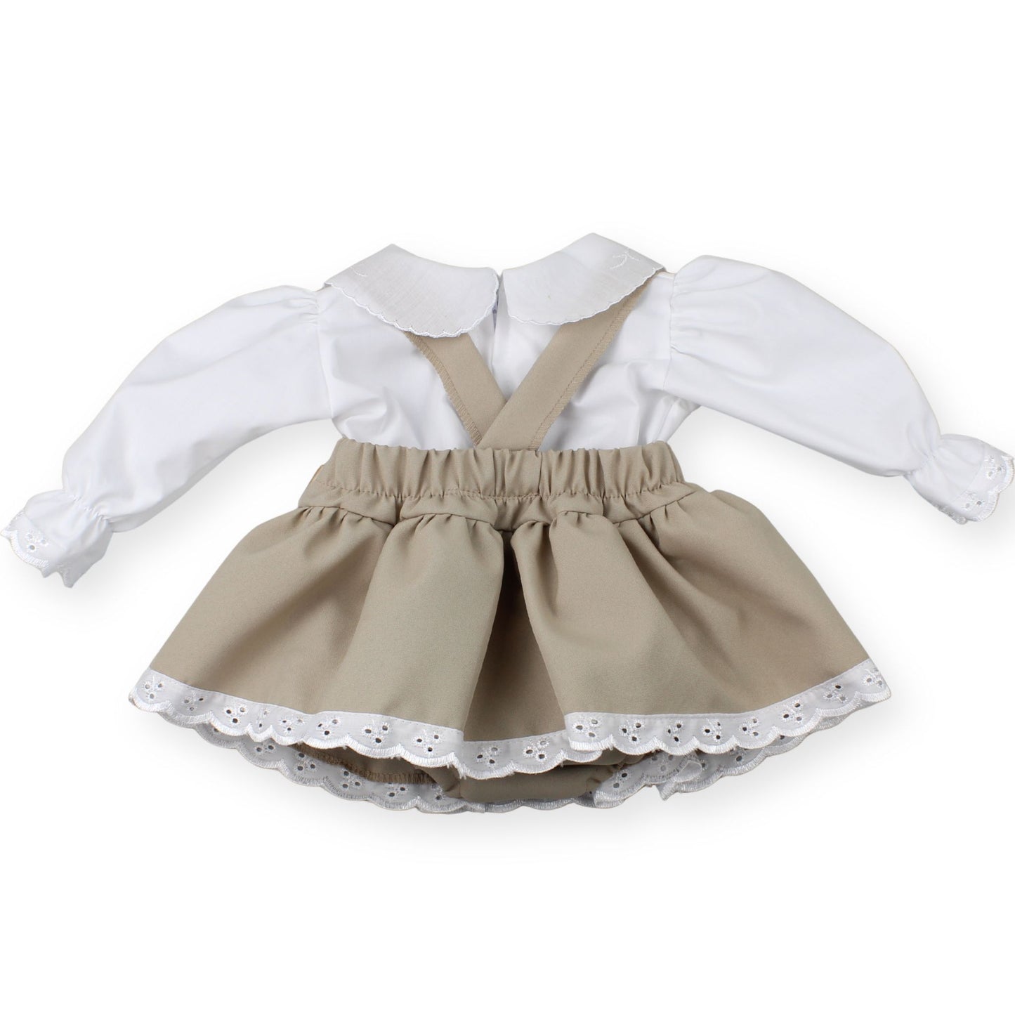 Baby Girls Beige Braces Skirt Set with Jam Pants – Made in the UK