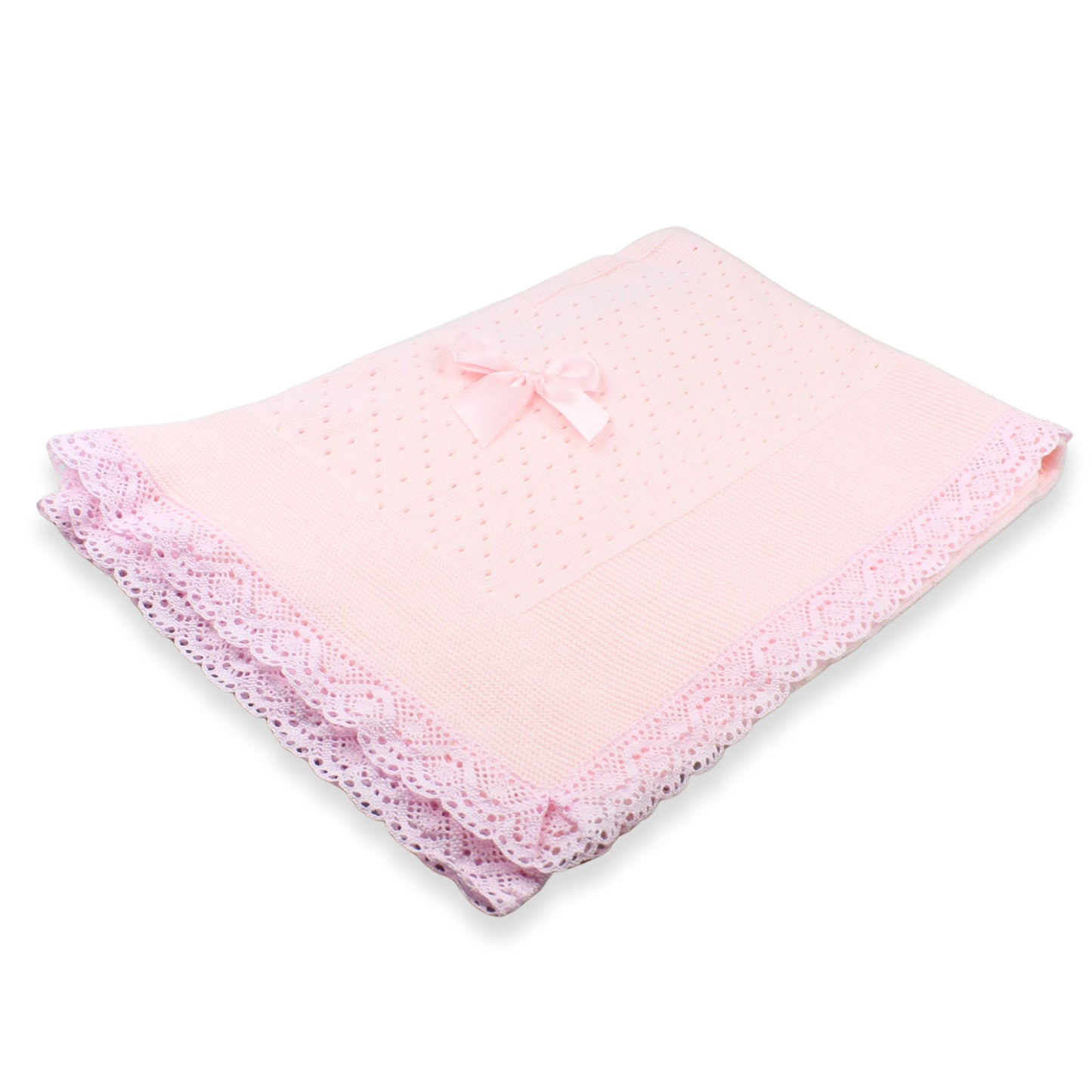 Pink blanket with a bow on a white background