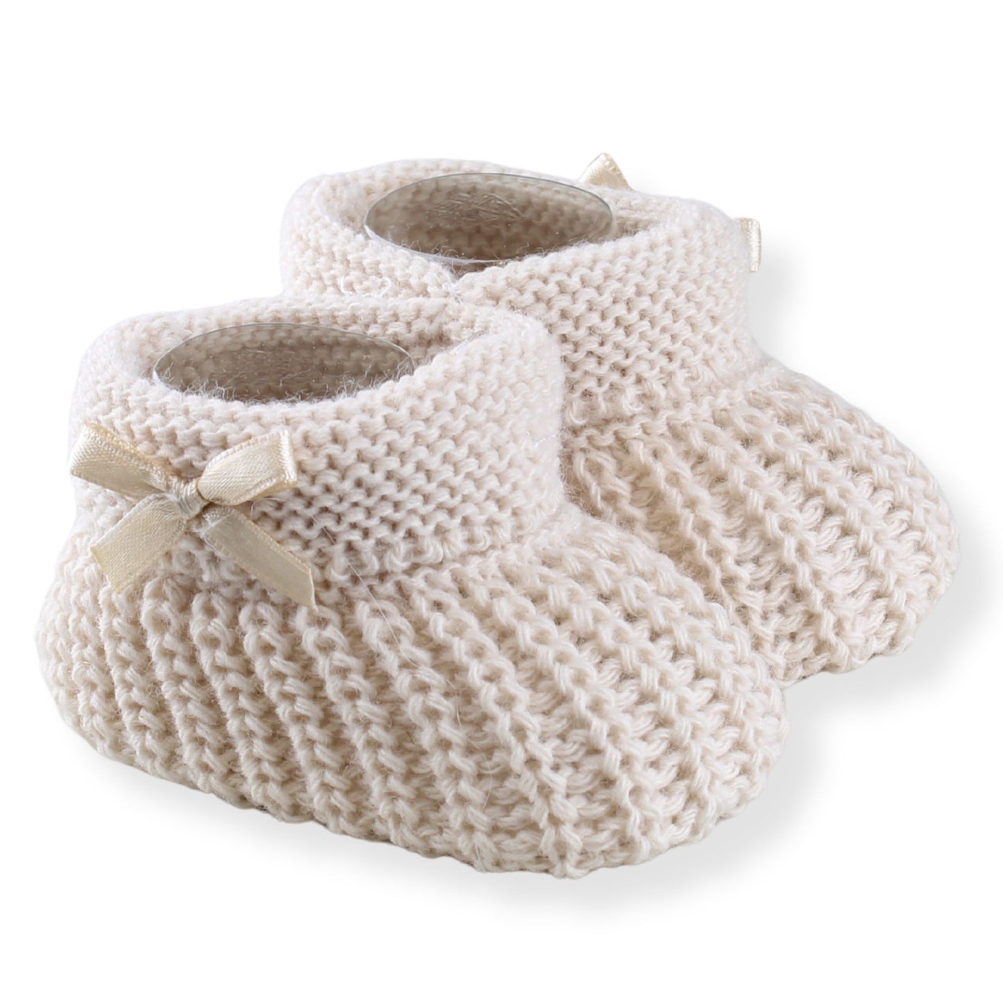 Beige Baby Booties with side bow Newborn to 6 months