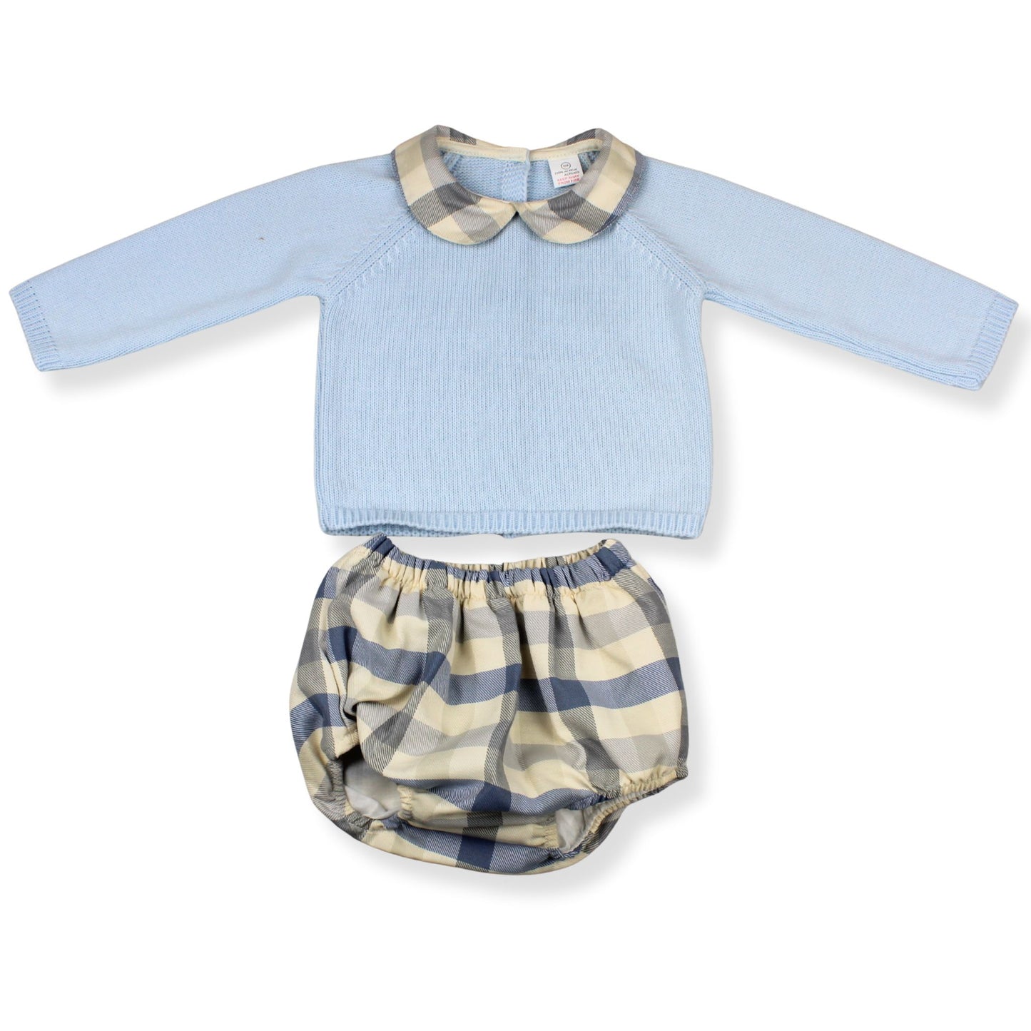 Baby Boys 2 Piece Outfit- Knitted Top & Jam Pants - Blue