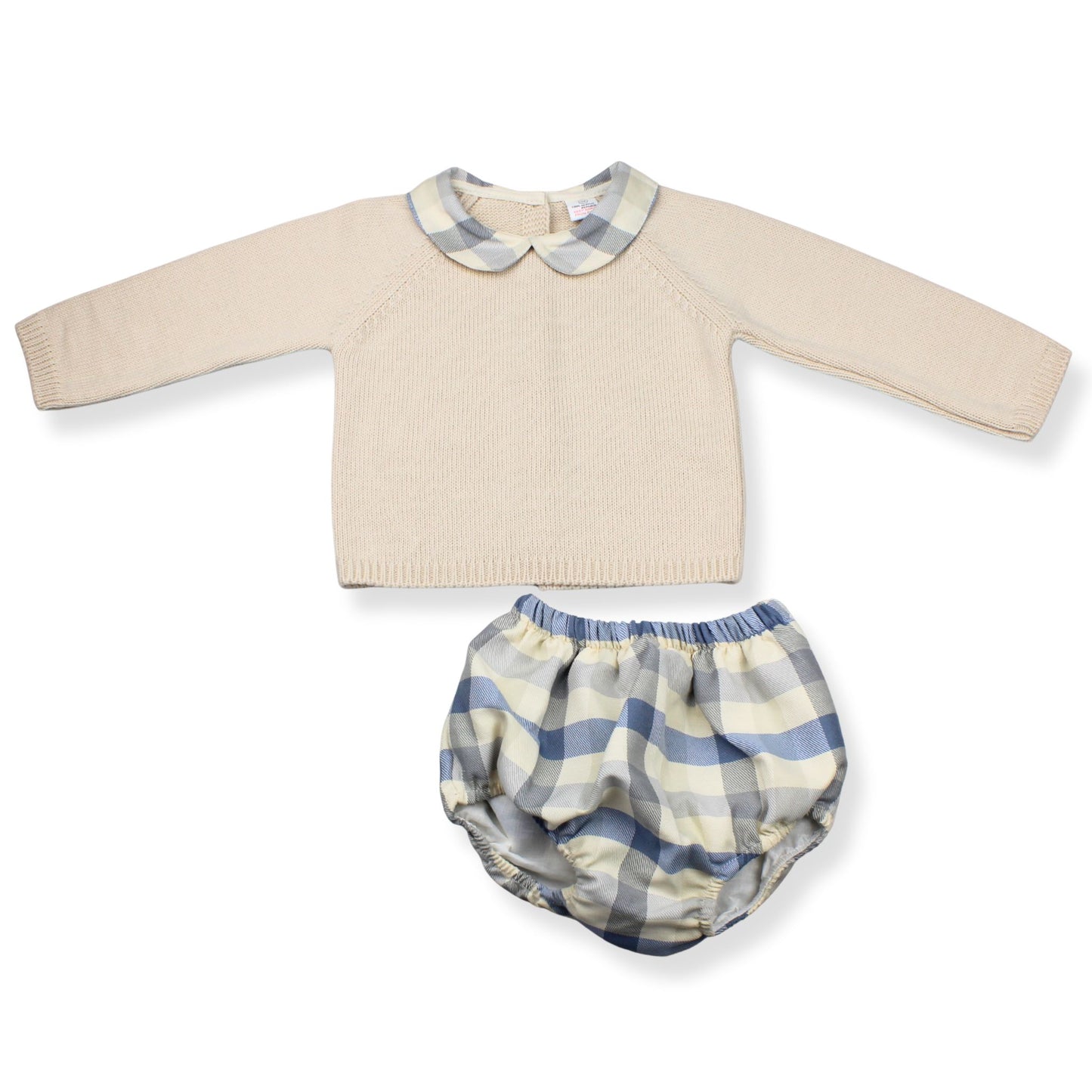 Baby Boys 2 Piece Outfit- Knitted Top & Jam Pants - Beige