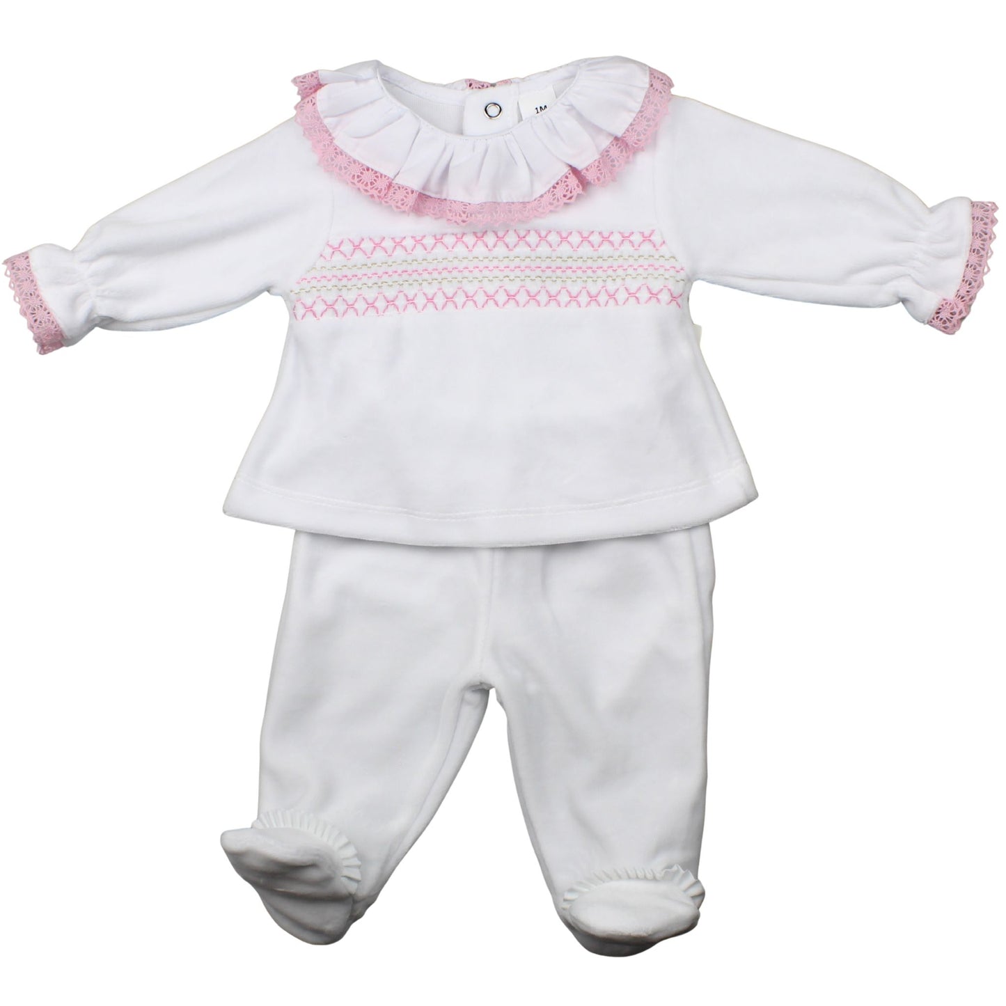Baby Girls White/ Pink Velour Two Piece Outfit