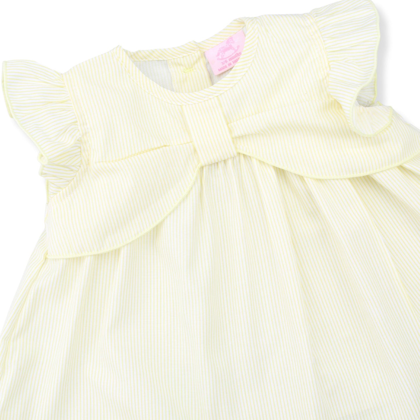 Baby Girls Lemon Stripe Dress Set with Bloomers & Headband