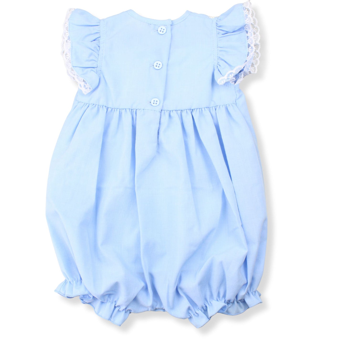 Baby Girls Blue Romper with Lace Trim