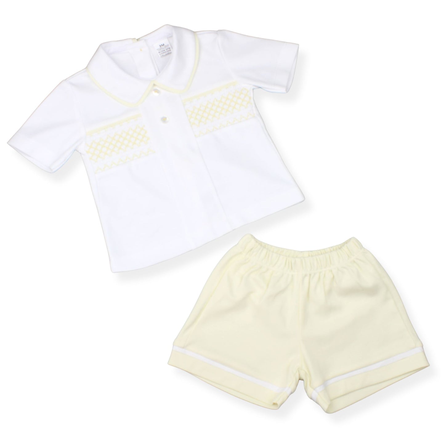 Baby Boys White & Lemon Yellow Smocked Summer Outfit – Made in Portugal