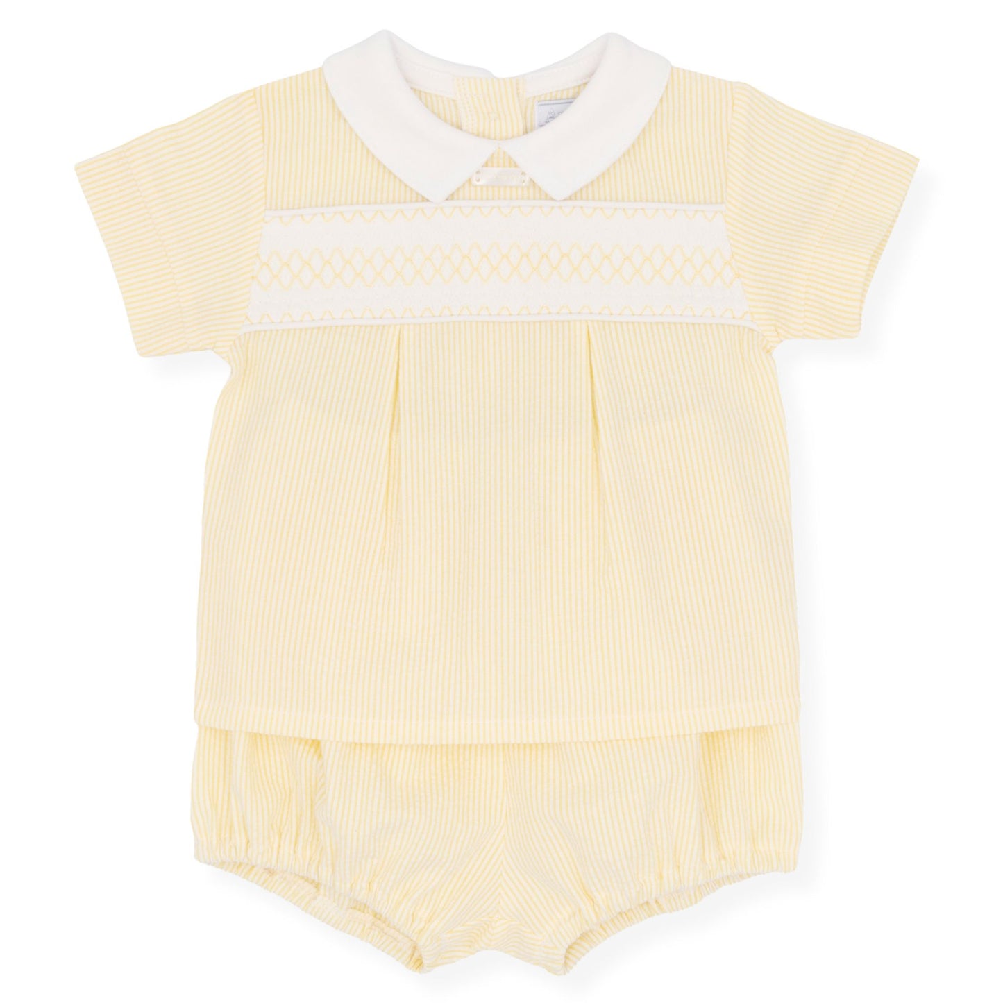 Amore Baby Boys Lemon Yellow Set – 2-Piece Smocked Top & Shorts (0–24 Months)