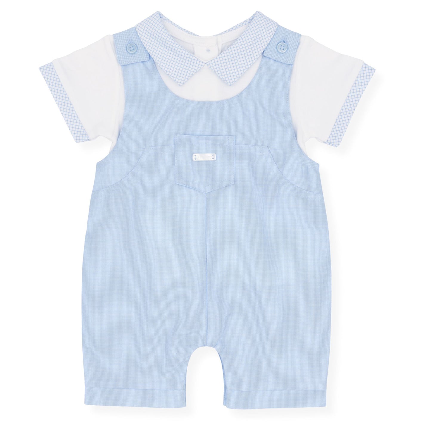 Baby boys blue dungarees and shirt set