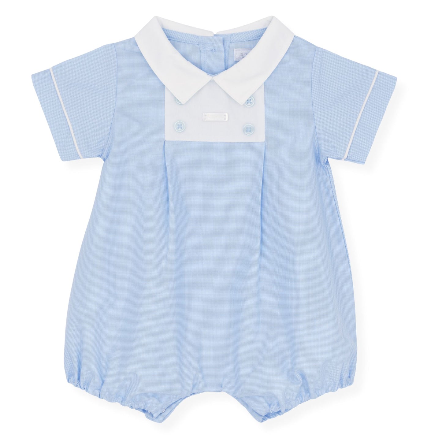 Amore Baby Boys Blue Pleated Romper with White Collar
