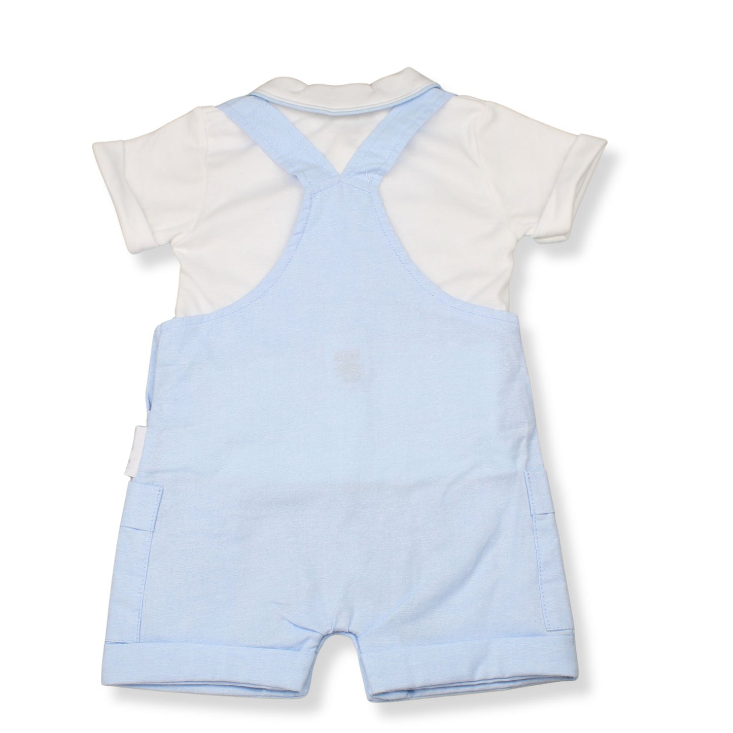 Baby Boys Blue Dungaree Shorts & Polo Shirt Set (NB–6-9 Months)