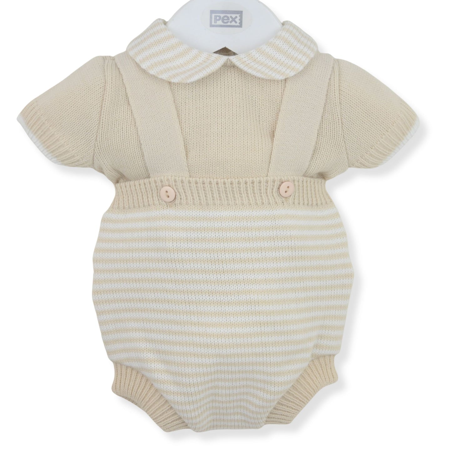 Pex Baby Boys Beige Knitted Two Piece Outfit with Peter Pan Collar – Made in Portugal