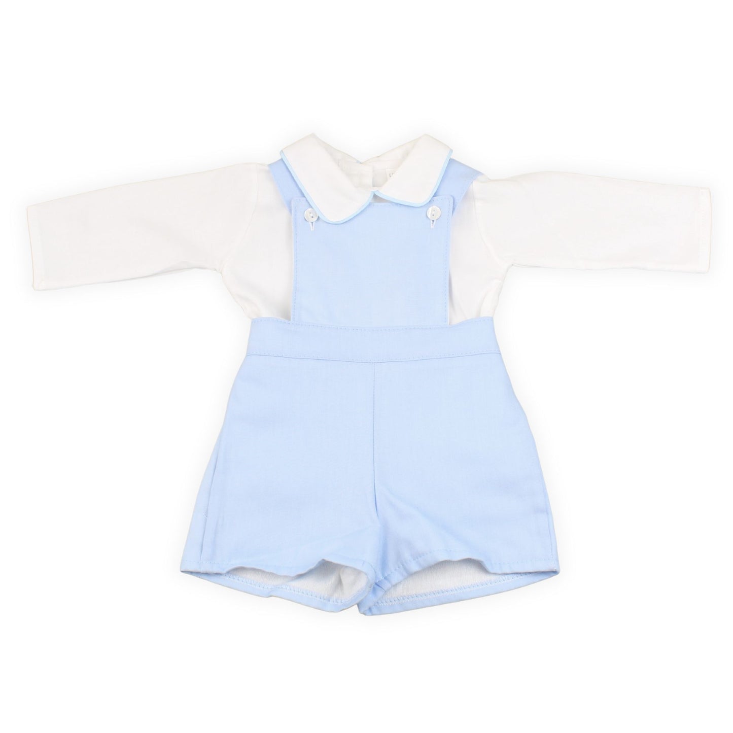 Light blue romper with white collar on a white background