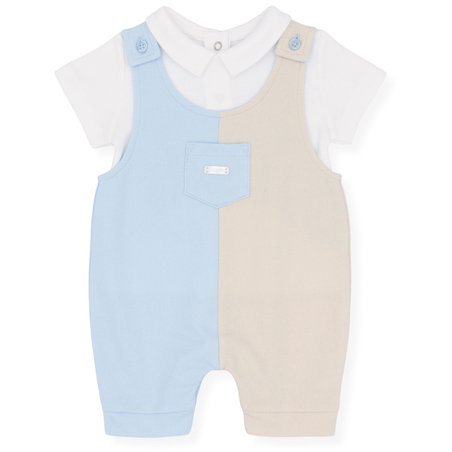 Amore Two-Tone Baby Dungaree Set – Blue & Beige 2-Piece