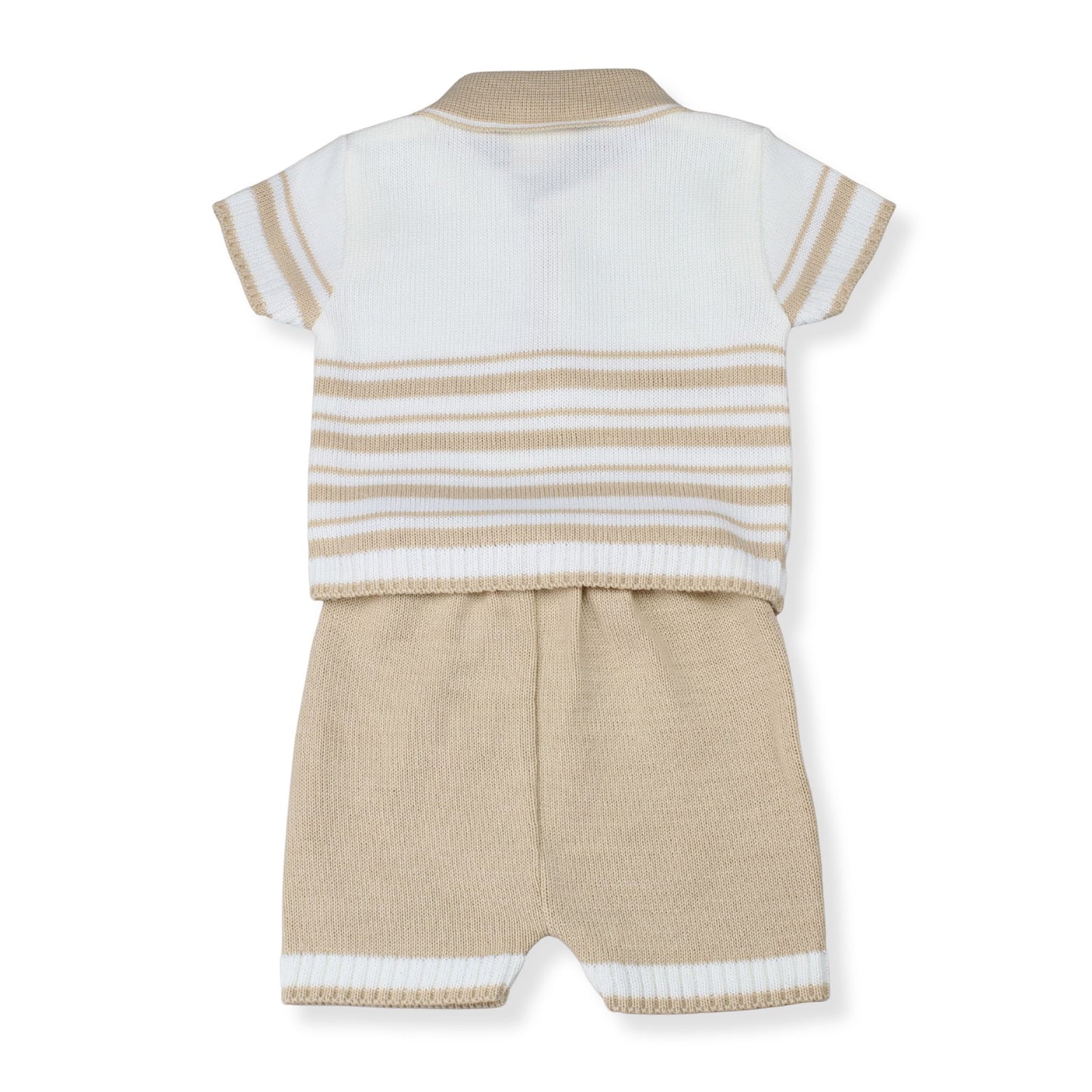 Little Nosh Baby Boys Beige Knitted Polo Shirt & Shorts Set