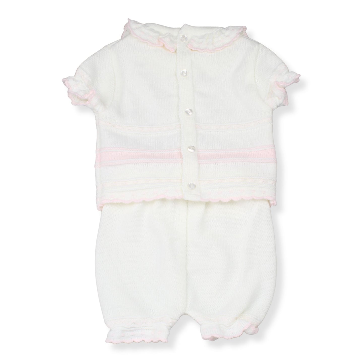 Little Nosh Baby Girls White & Pink Knitted Top & Bloomers Set