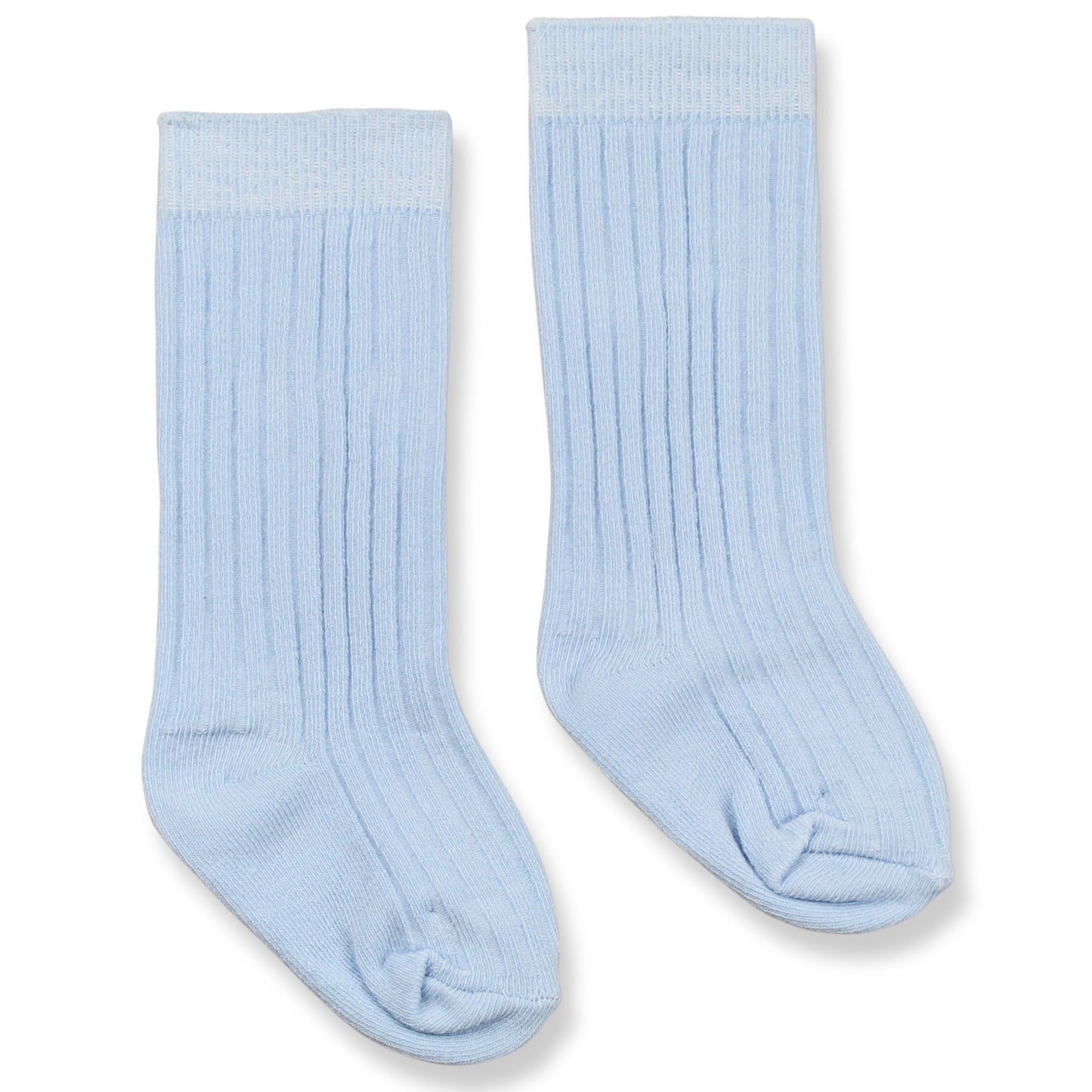 Pair of light blue socks on a white background