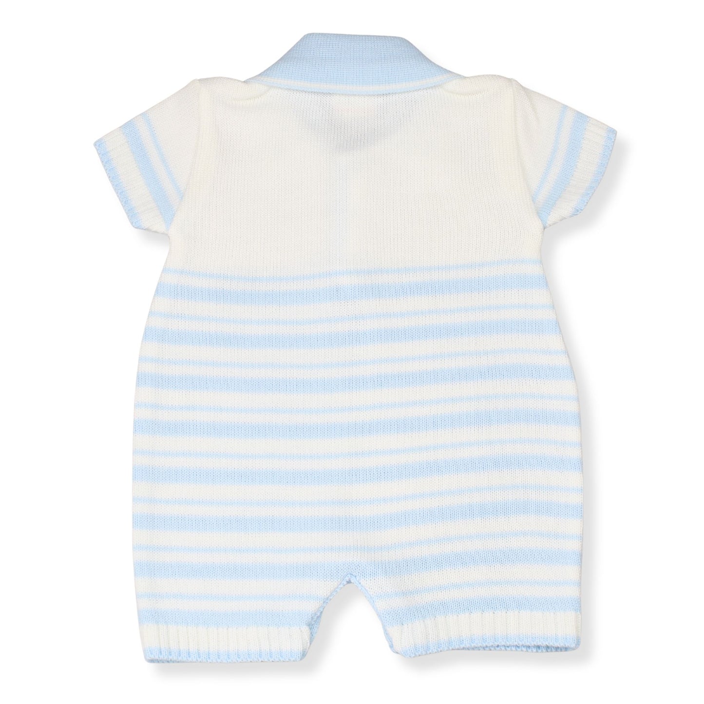 Little Nosh Baby Boys Blue & White Knitted Polo Romper
