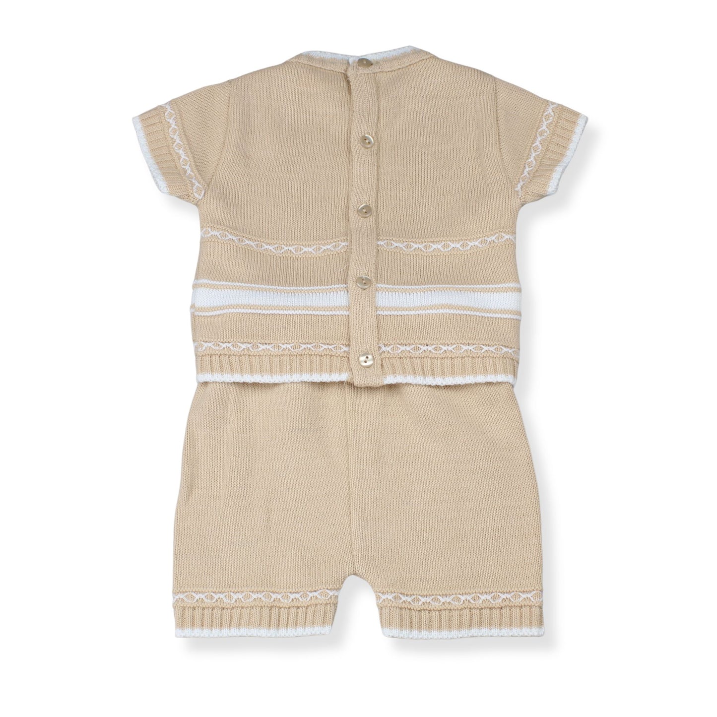 Little Nosh Baby Boys Beige Knitted Top & Shorts Set