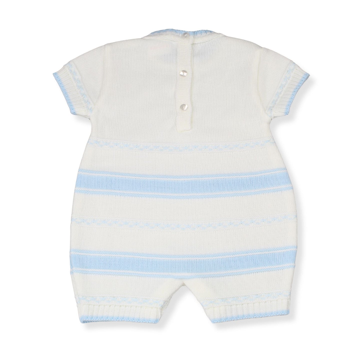 Little Nosh Baby Boys Blue & White Knitted Romper