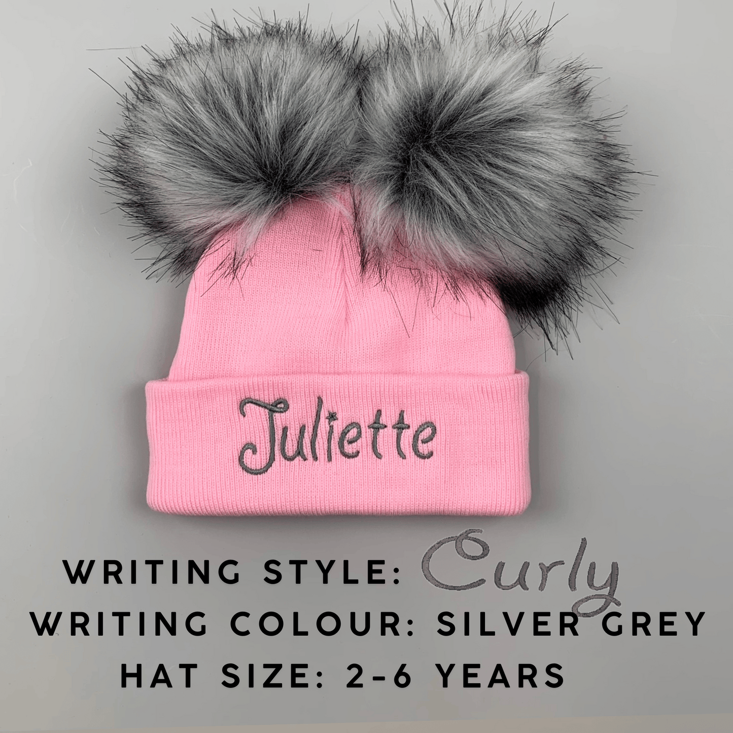 Personalised Baby Girl Hat - Pink Double Faux Fur Pom