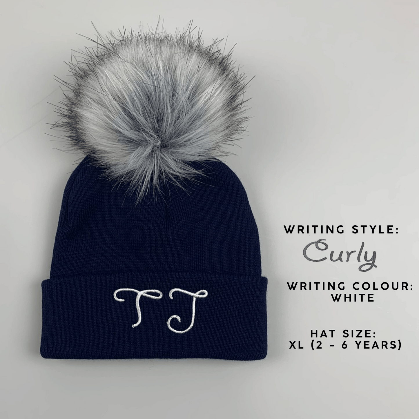 Personalised Baby Hat - Navy Blue Faux Fur Pom Pom Hat