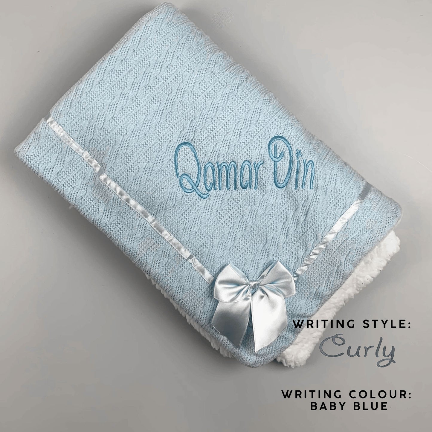 Personalised Baby Blanket - Blue - Deluxe with Bow