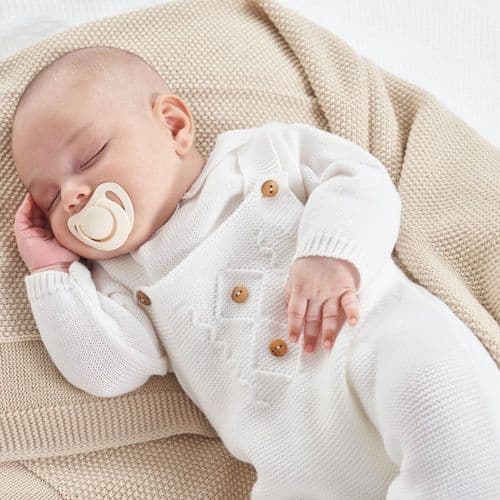White Baby Unisex Cable Knitted Dungarees and Jumper