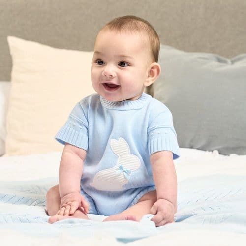 Baby Blue Romper with Bunny - Knitted Outfit