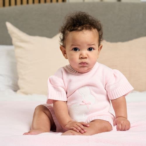 Baby Pink Romper with Bunny - Knitted Outfit
