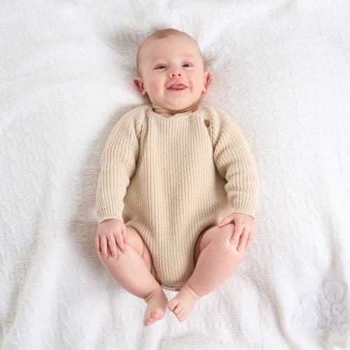 Beige Unisex Knitted Baby Romper – Dandelion