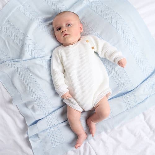 Unisex White Knitted Baby Romper – Dandelion