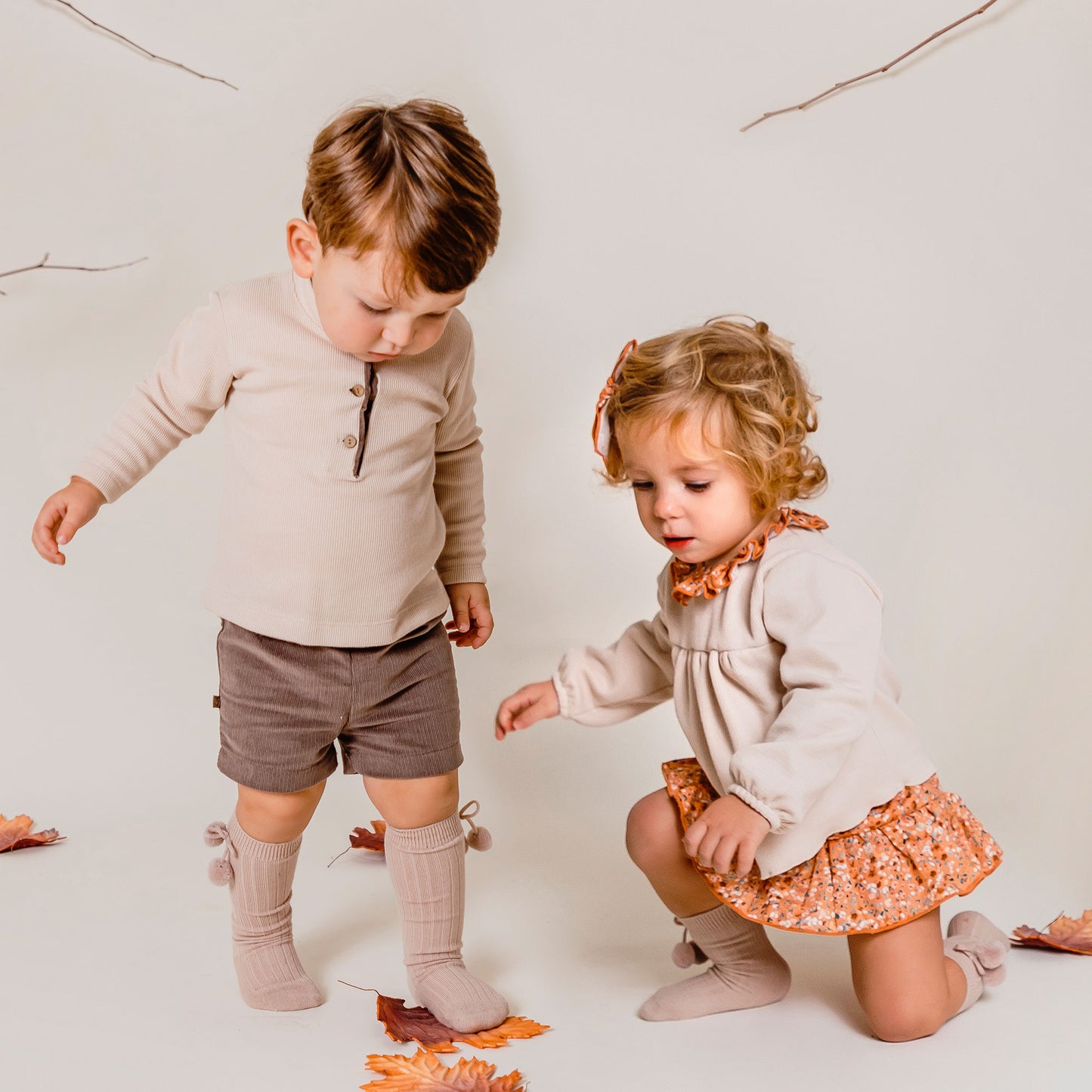 baby girls autumnal orange and beige outfit