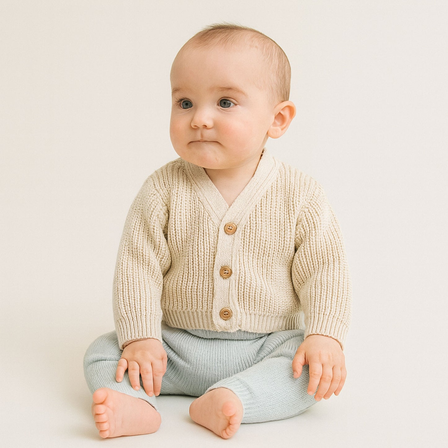 Unisex Baby Ribbed Knitted Cardigan - Beige