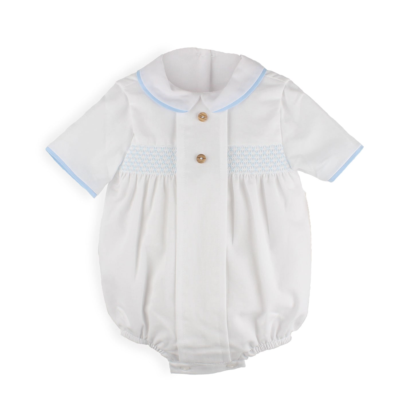 Baby Boys Smocked Romper -White/Blue