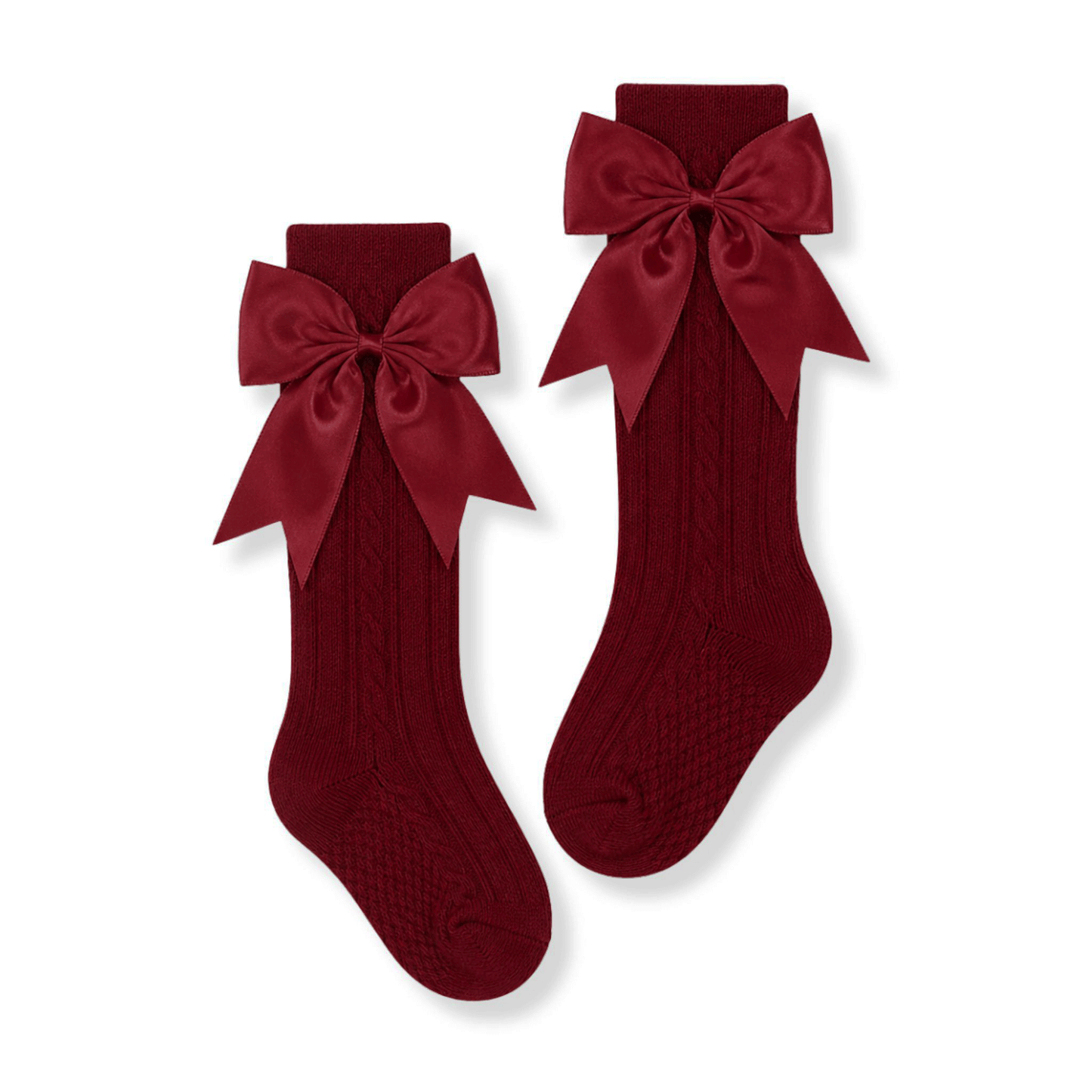 Baby Girls Socks - Knee High Socks With Satin Bow Burgundy