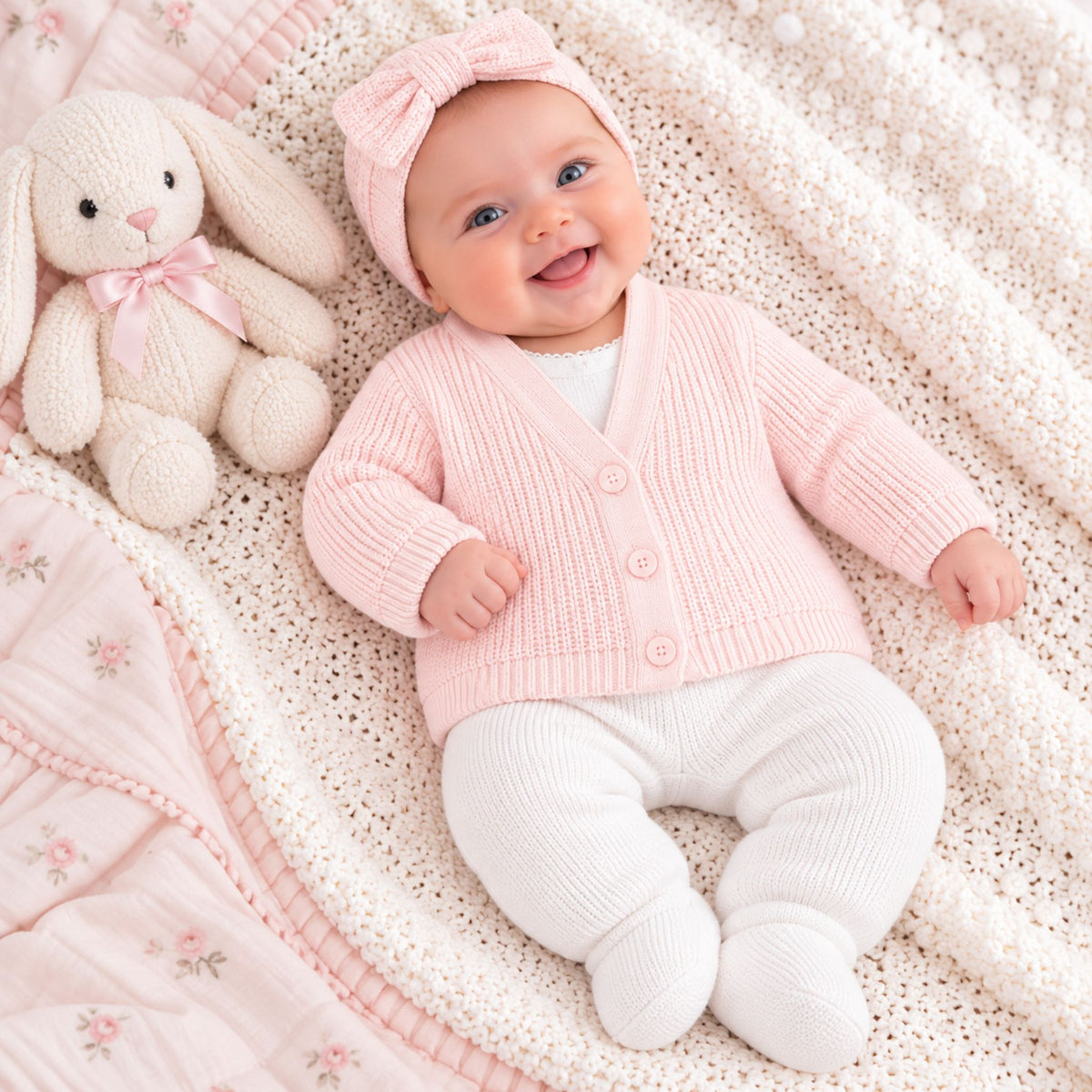 Baby Girls Ribbed Knitted Cardigan - Pink