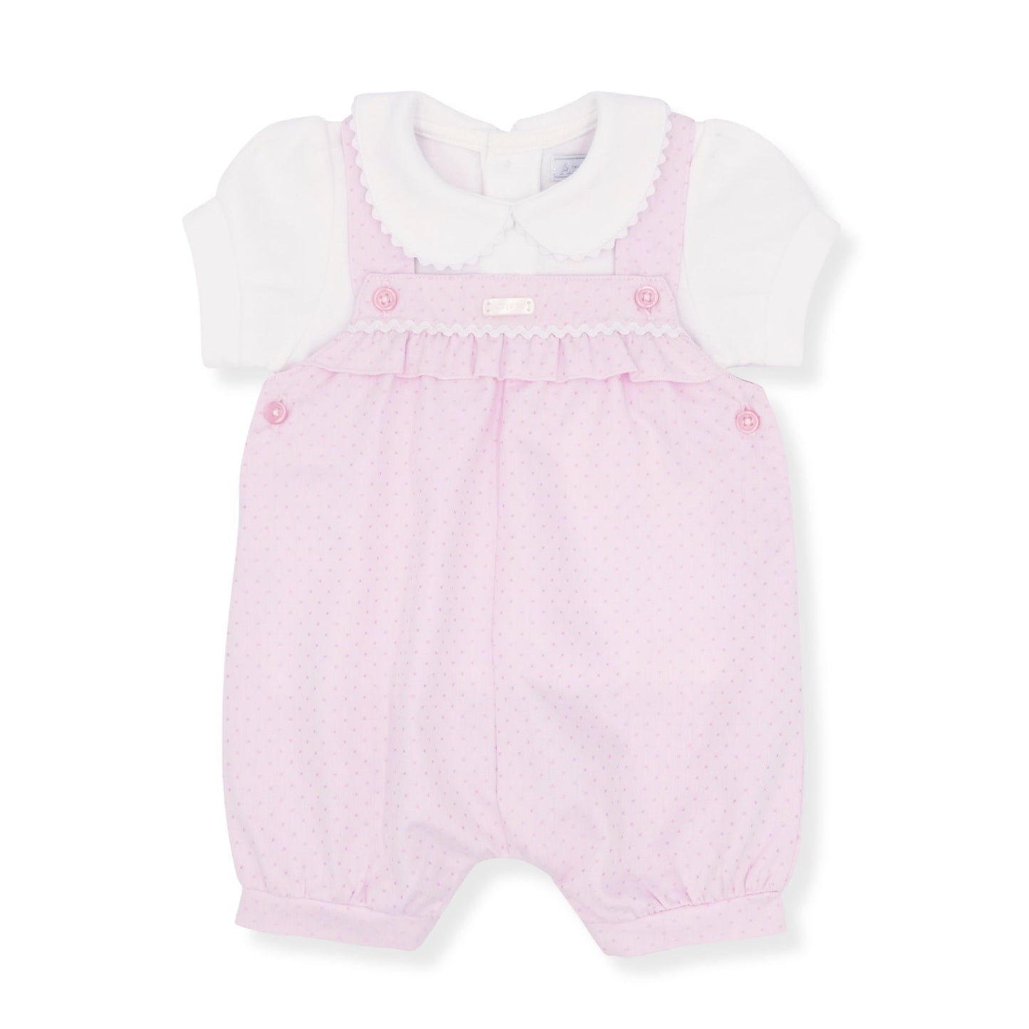 Baby Girls Pink Spot Dungaree Set with White Top (Two-Piece)
