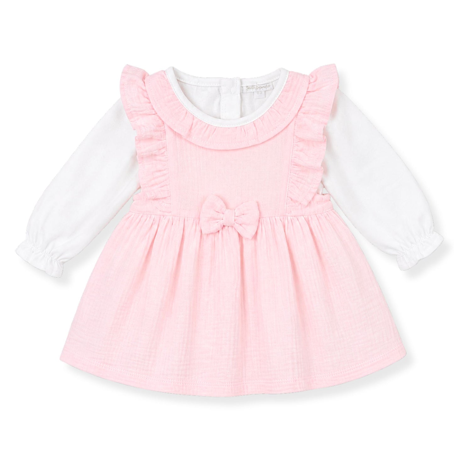 baby girl dress, pink baby dress, muslin baby dress, baby girl outfit, ruffle baby dress, baby dress with bow, baby girl long sleeve dress