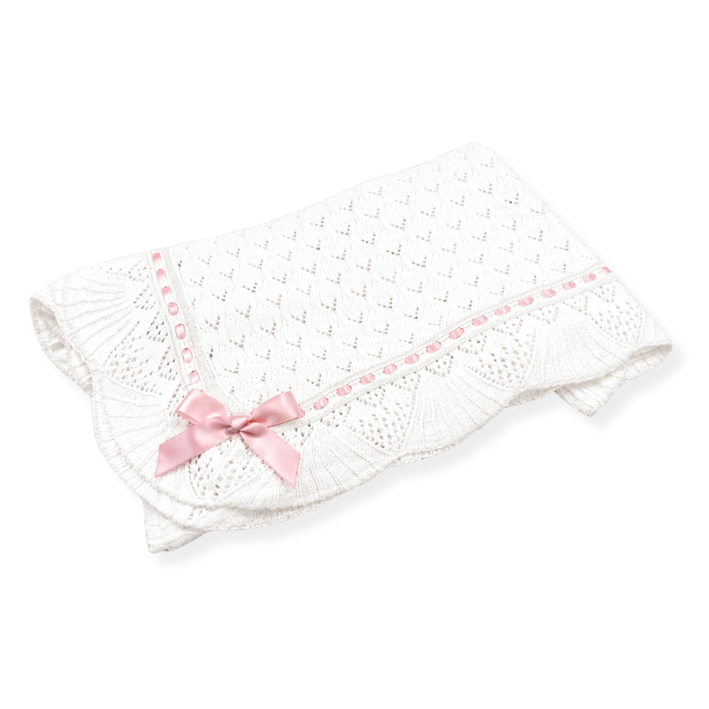 White baby blanket with pink bow