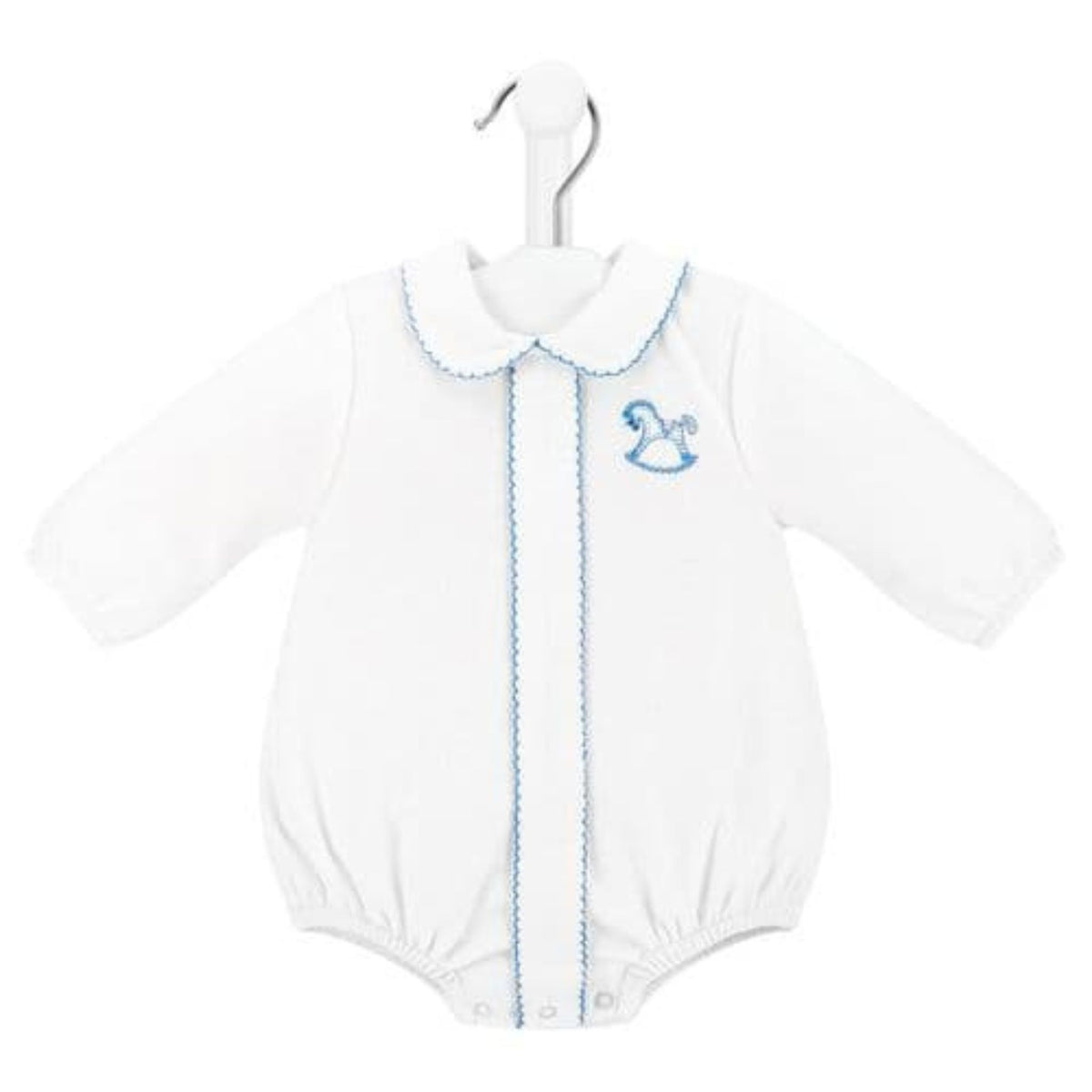 Dandelion Baby Boys White Velour Rocking Horse Romper