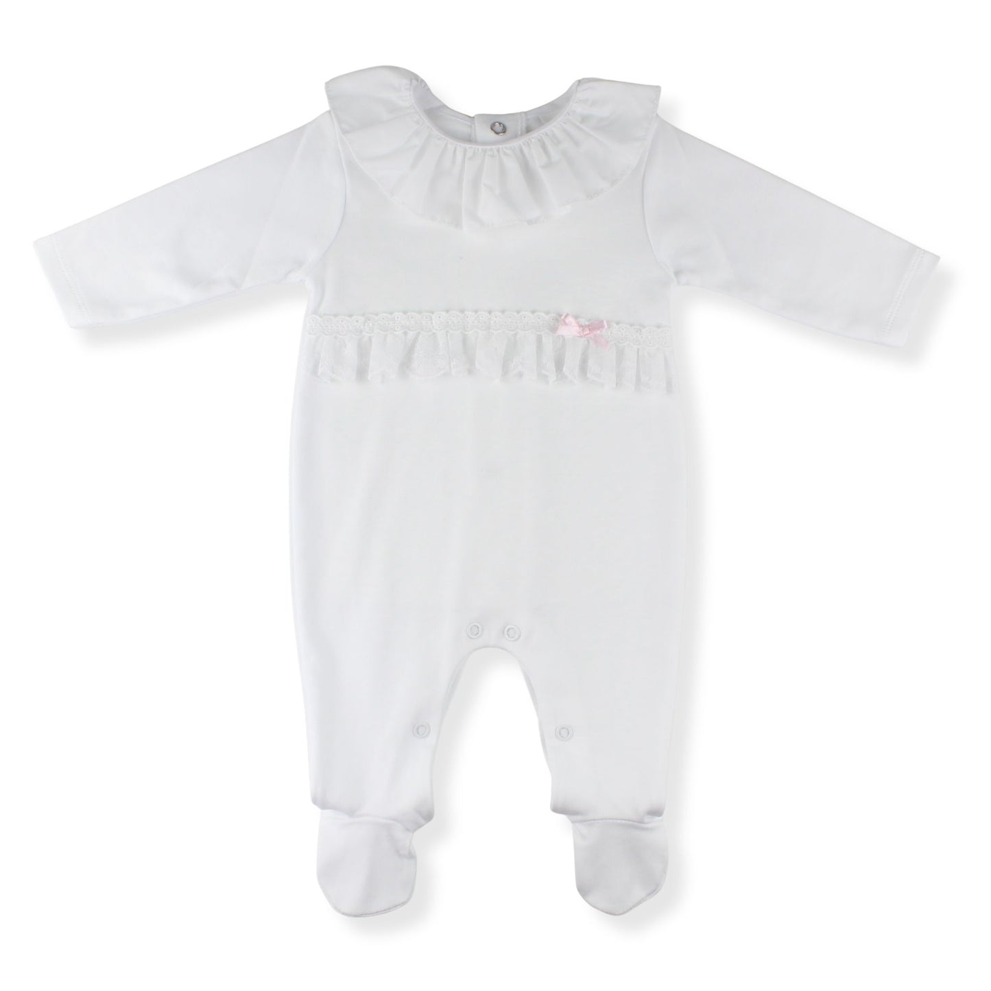 white cotton babygrow in a spaish style