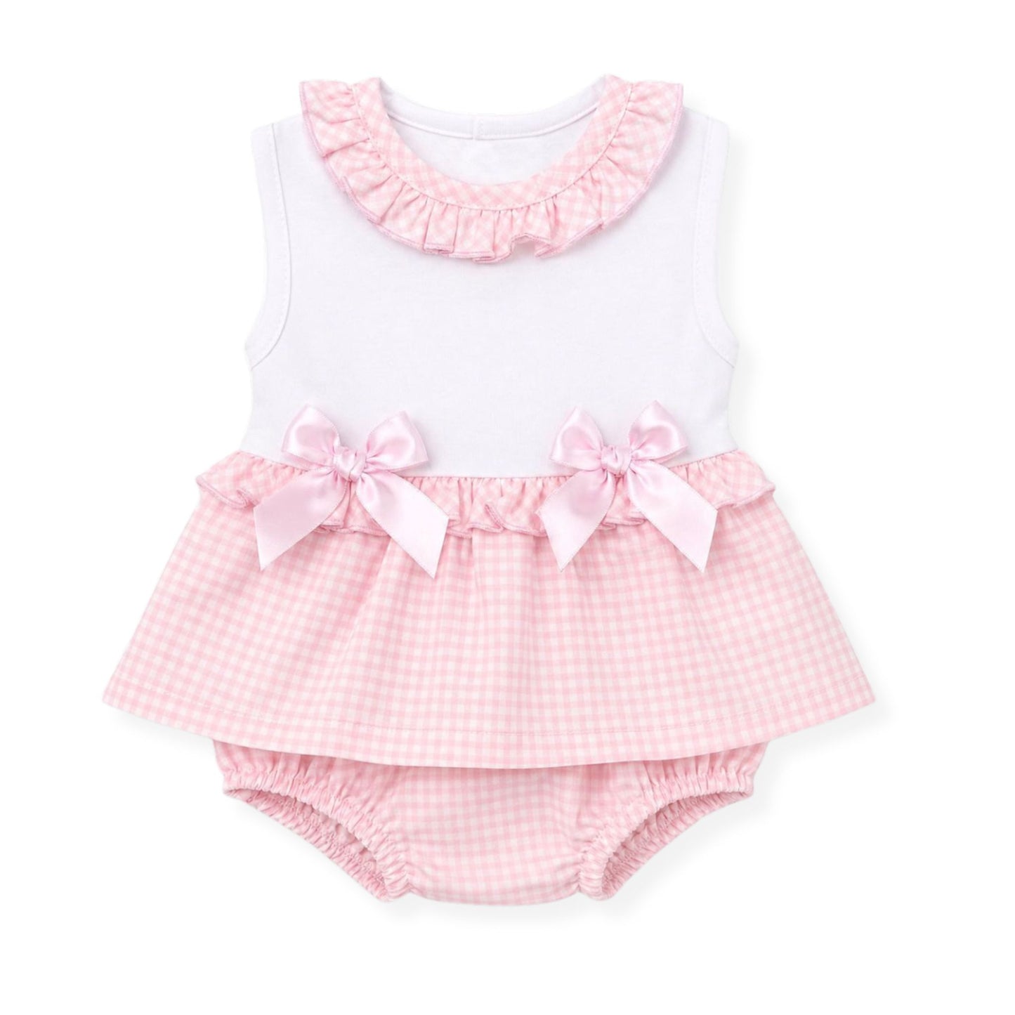 baby girls pink two piece outfit in a spanish style