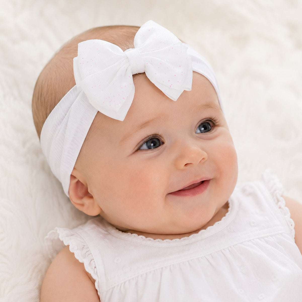 Baby headband with Glitter Bow - White