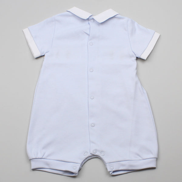 Velour Smocked All In One Soldiers- Blue - Baby Boy